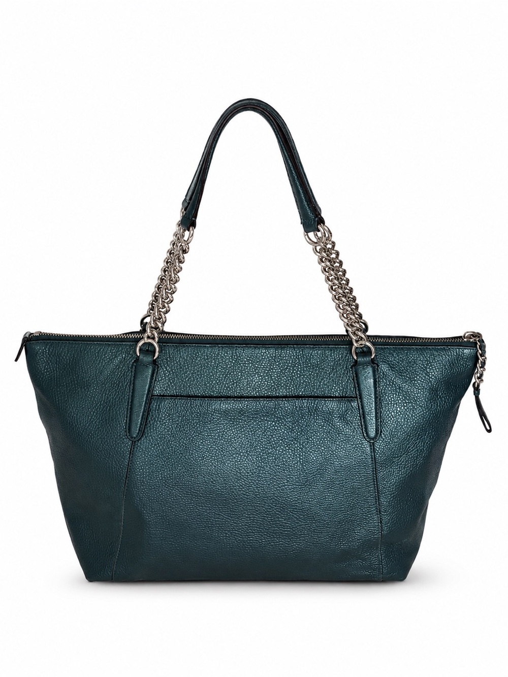 Coach Ava Tote Teal Metallic Pebbled Leather Zip Top Shoulder Bag Purse - Picture 2 of 11